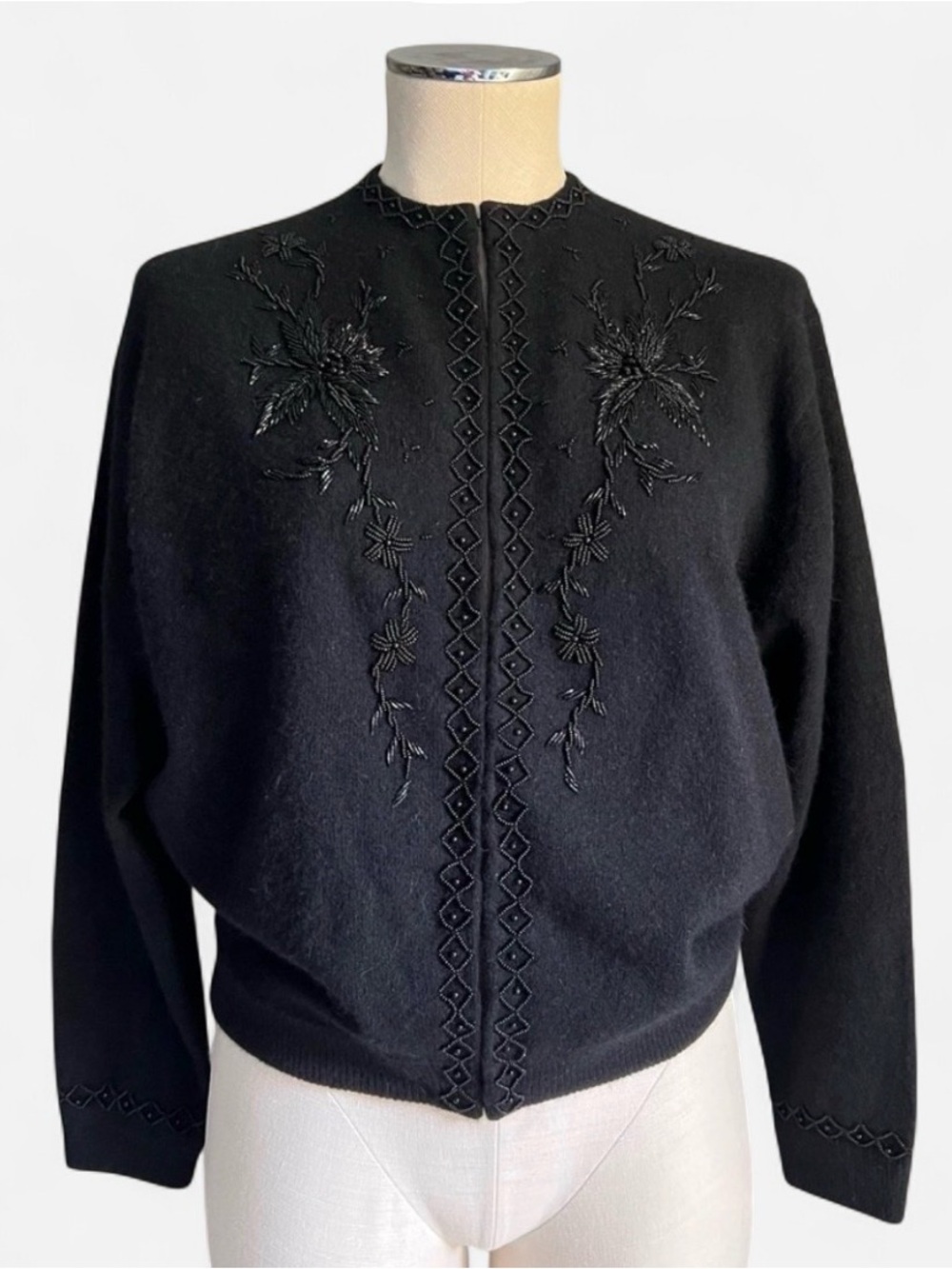 VTG Angora Rabbit Cardigan Sz S 1960s Hand Beaded Wool The Broadway Hong Kong